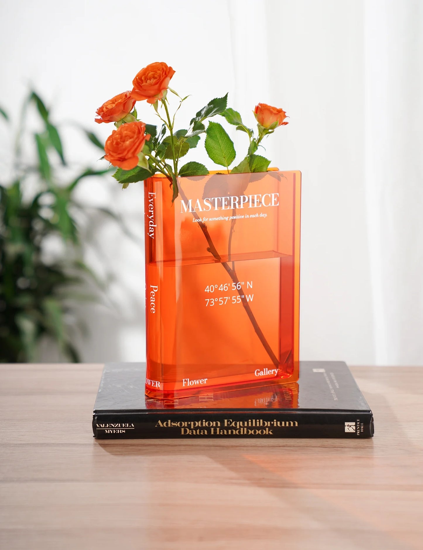 Acrylic Book Vase, Book Vase for Flowers, Chic Clock & Central Park Coordinates, Book Shaped Vase Flower Vases Decorative Aesthetic Room Decor - Orange
