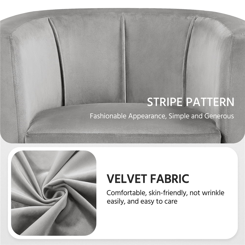 Contemporary Barrel Accent Chair for Livingroom, Gray Velvet