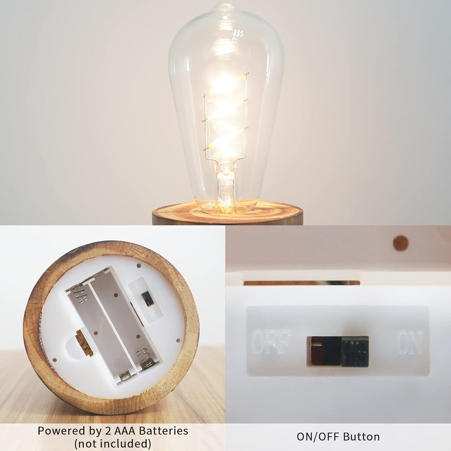 Battery Operated Table Lamp Wood Night Light Decorative Table Light for Bedroom Living Room Lights Bedside Table Lamp Desk Decorative Lights Bright Light Festival Home Decoration(Single)