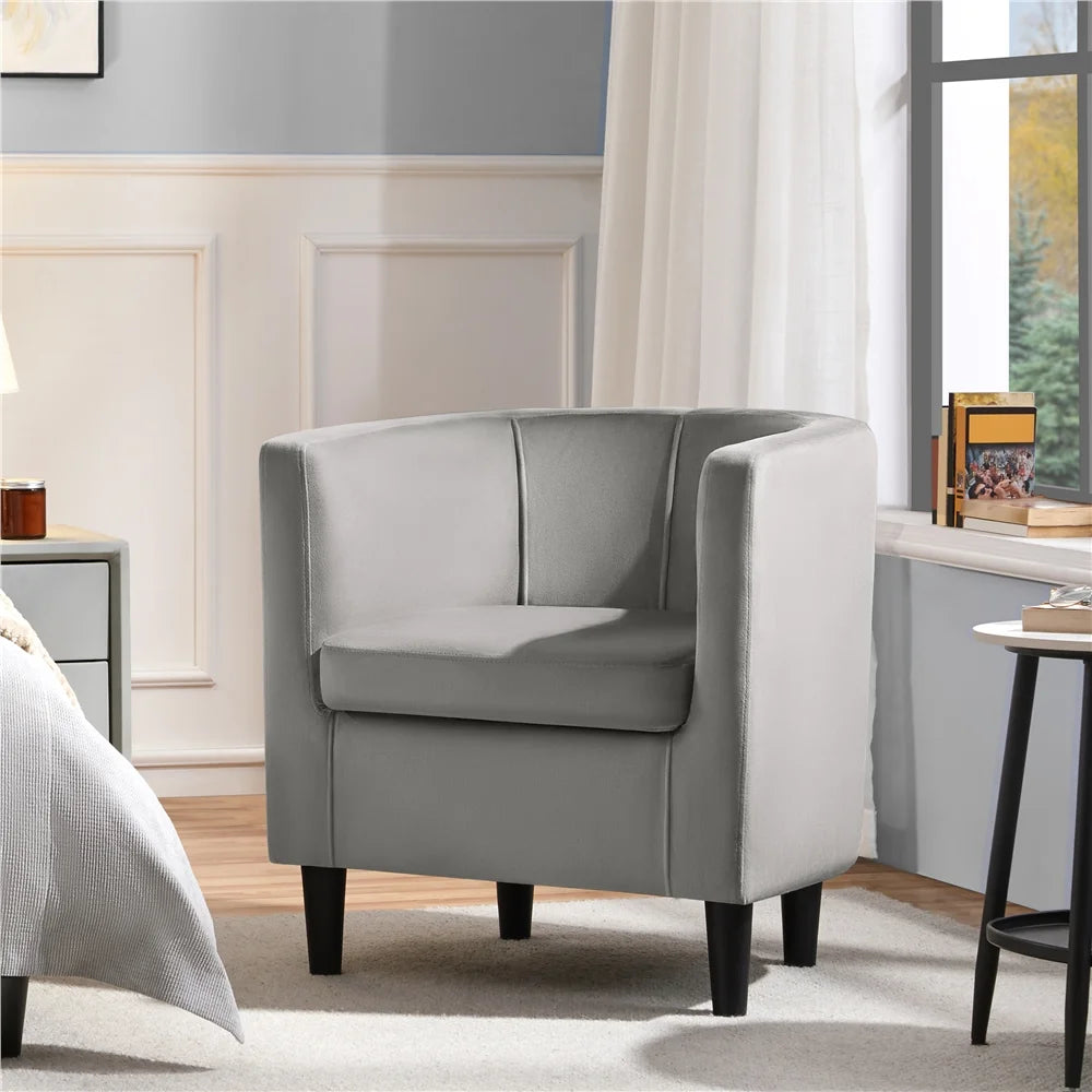 Contemporary Barrel Accent Chair for Livingroom, Gray Velvet