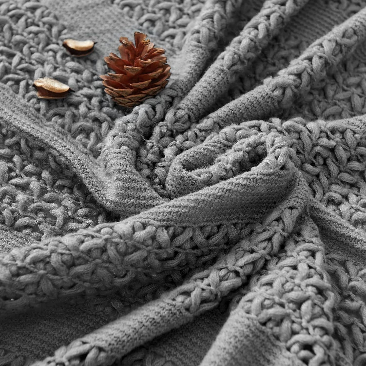 Chunky Cable Knit Throw Blanket for Couch 50"X60" Lightweight Soft Cozy Throw Blanket with Tassels Grey Decorative Throws for Modern Farmhouse Living Room Bedroom Accent Throw for Gifts