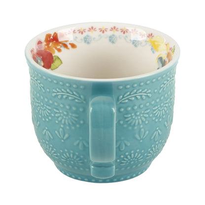 Wildflower Whimsy Blue Ceramic 18-Ounce Mugs, 4-Pack