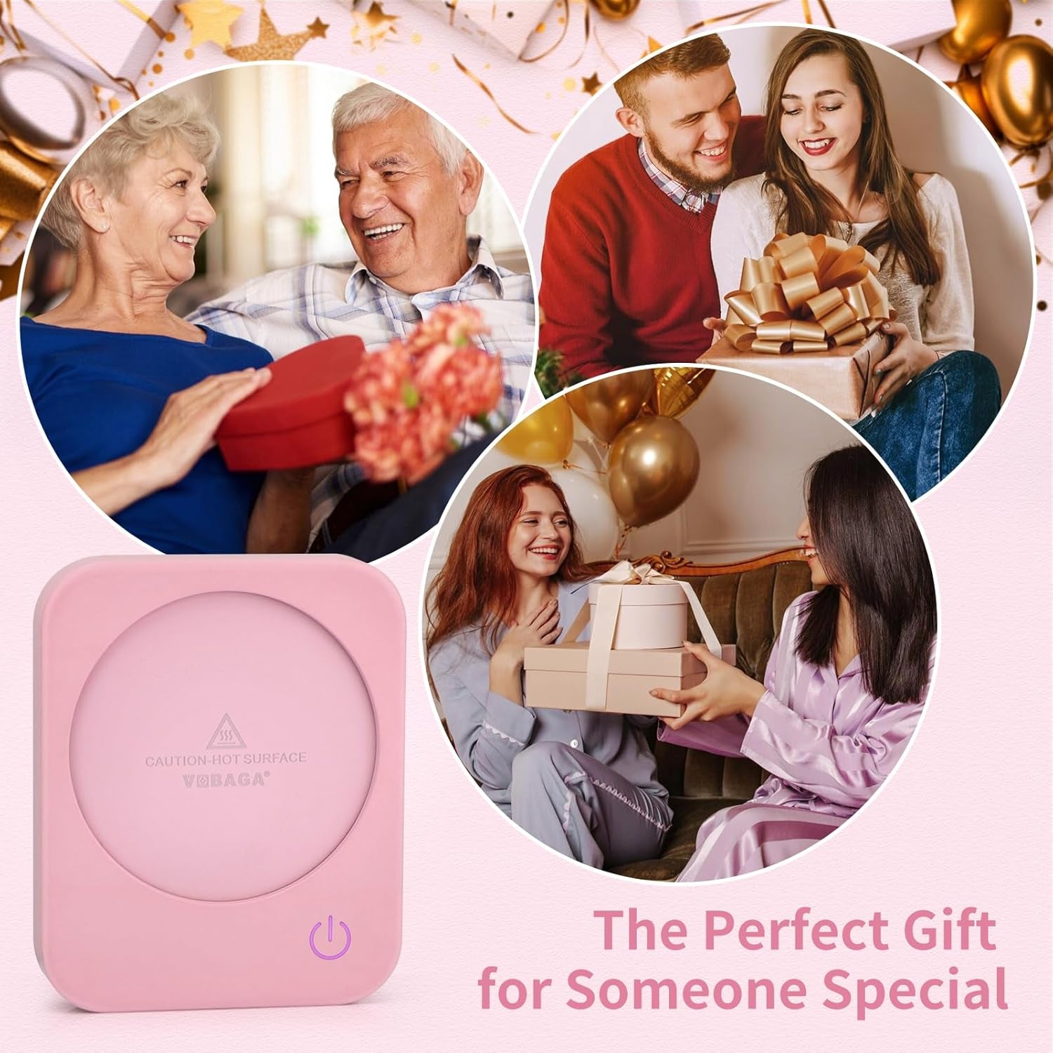 Coffee Mug Warmer with 4 Hours Auto Shut-Off, Coffee Warmer Plate for Office Home Desk Use with 3 Temperature Settings, Electric Cup Warmer for Cocoa,Tea, Milk, Water, for Gifts, Pink (No Cup)
