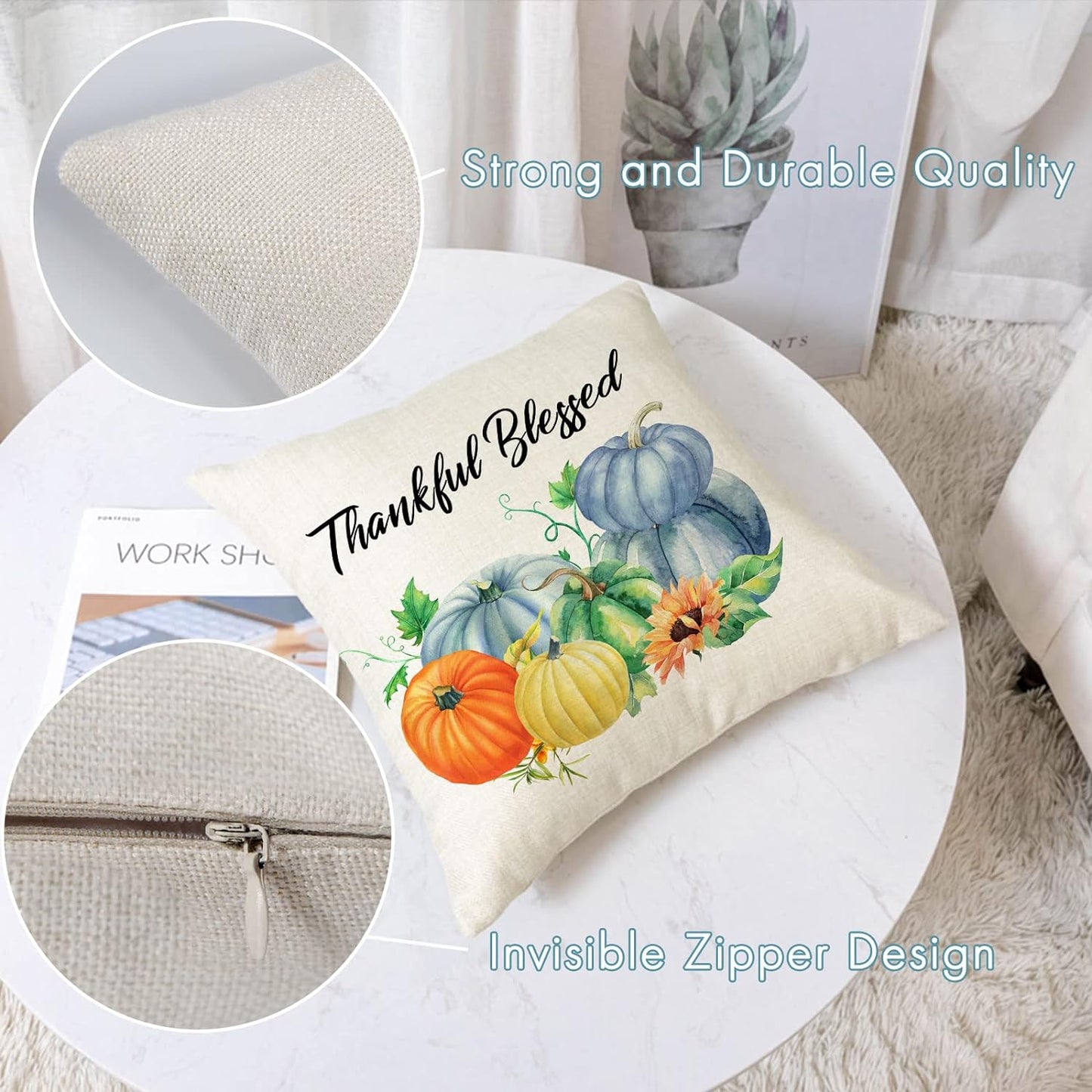 Fall Pillow Covers 20X20 Set of 4 Thanksgiving Autumn Decorative Pillow Covers Blue Fall Pumpkin Gnome Truck Cushion Covers Pillow Cases for Home Outdoor Couch Sofa Decorations (20 Inch)