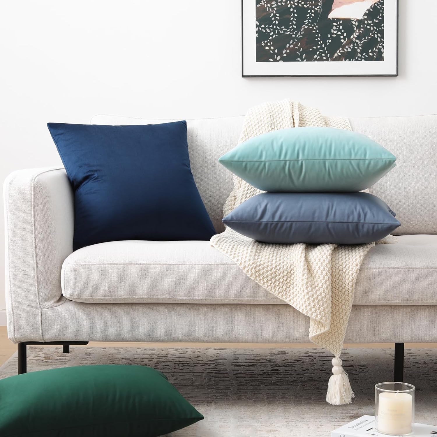 Set of 2 Cozy Velvet Square Decorative Throw Pillow Covers for Couch and Bed, Navy Blue, 18 X 18 Inches