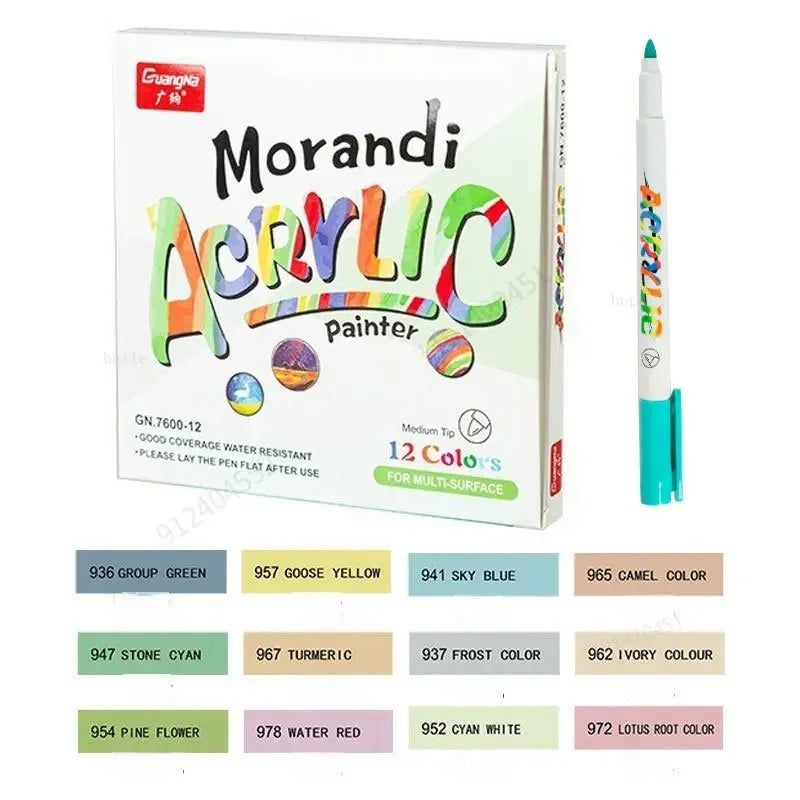 12-60 Colors Acrylic Brush Marker Pens for Fabric Canvas Stone Metal Ceramics DIY Painting Pen