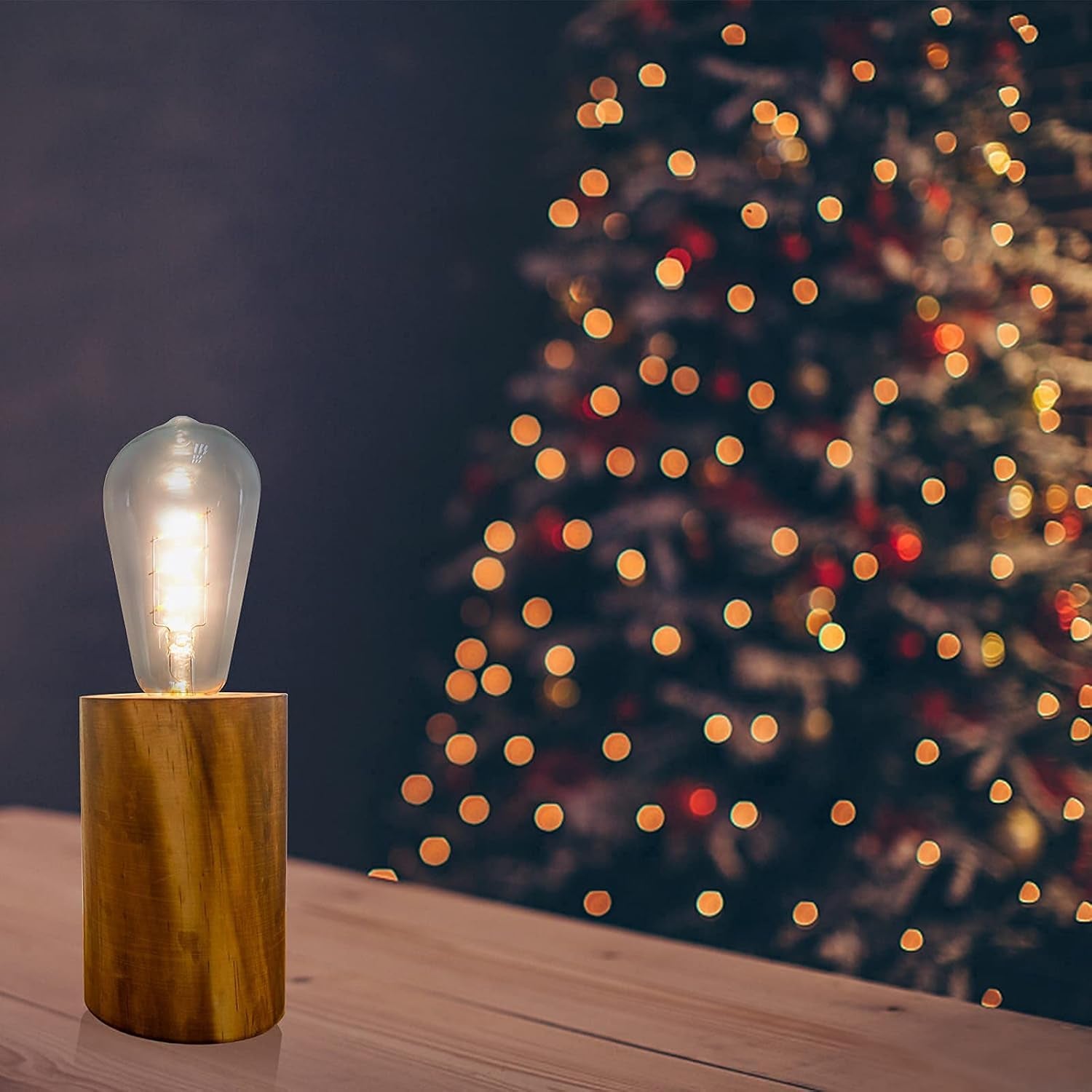 Battery Operated Table Lamp Wood Night Light Decorative Table Light for Bedroom Living Room Lights Bedside Table Lamp Desk Decorative Lights Bright Light Festival Home Decoration(Single)