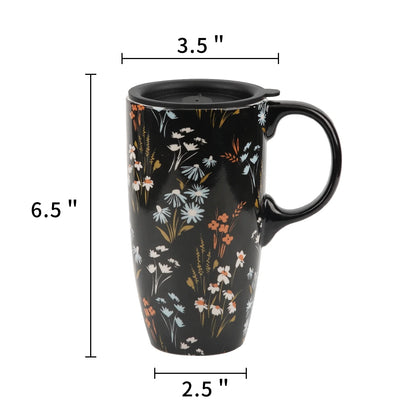 Tall Ceramic Mugs 17 Oz. Coffee Cups Sealed Lid Mug with Color Box, Flowers