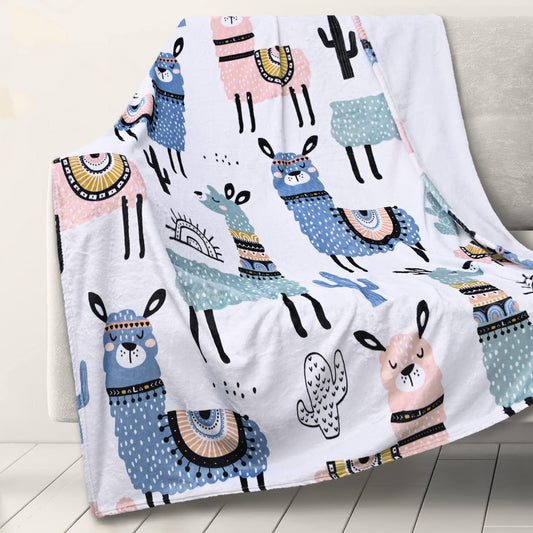 Alpaca Llama Throw Blanket for Kids Women Adult, Warm Soft Fleece Flannel Microfiber Blanket, Lightweight Cozy Couch Bed Sofa Blankets Gifts for Girls, 60" X 80" Cute Llama Blanket