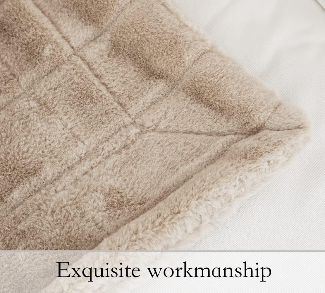 Faux Fur Throw Ultra Soft Double Sided, Fluffy Blanket for Winter Sofa Couch, Cuddly & Warm (50"X 60", Beige)