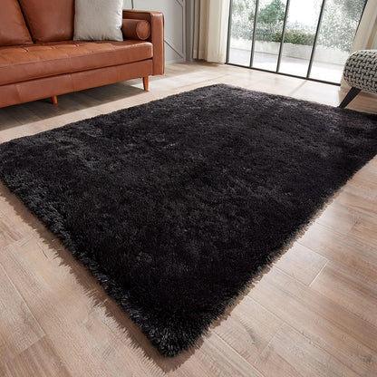 Shag Ultra Soft Area Rug, Fluffy 4'X6' Solid Black Rugs Plush Non-Skid Indoor Fuzzy Faux Fur Rugs Furry Accent Carpets for Living Room Bedroom Nursery Kids Playroom Decor