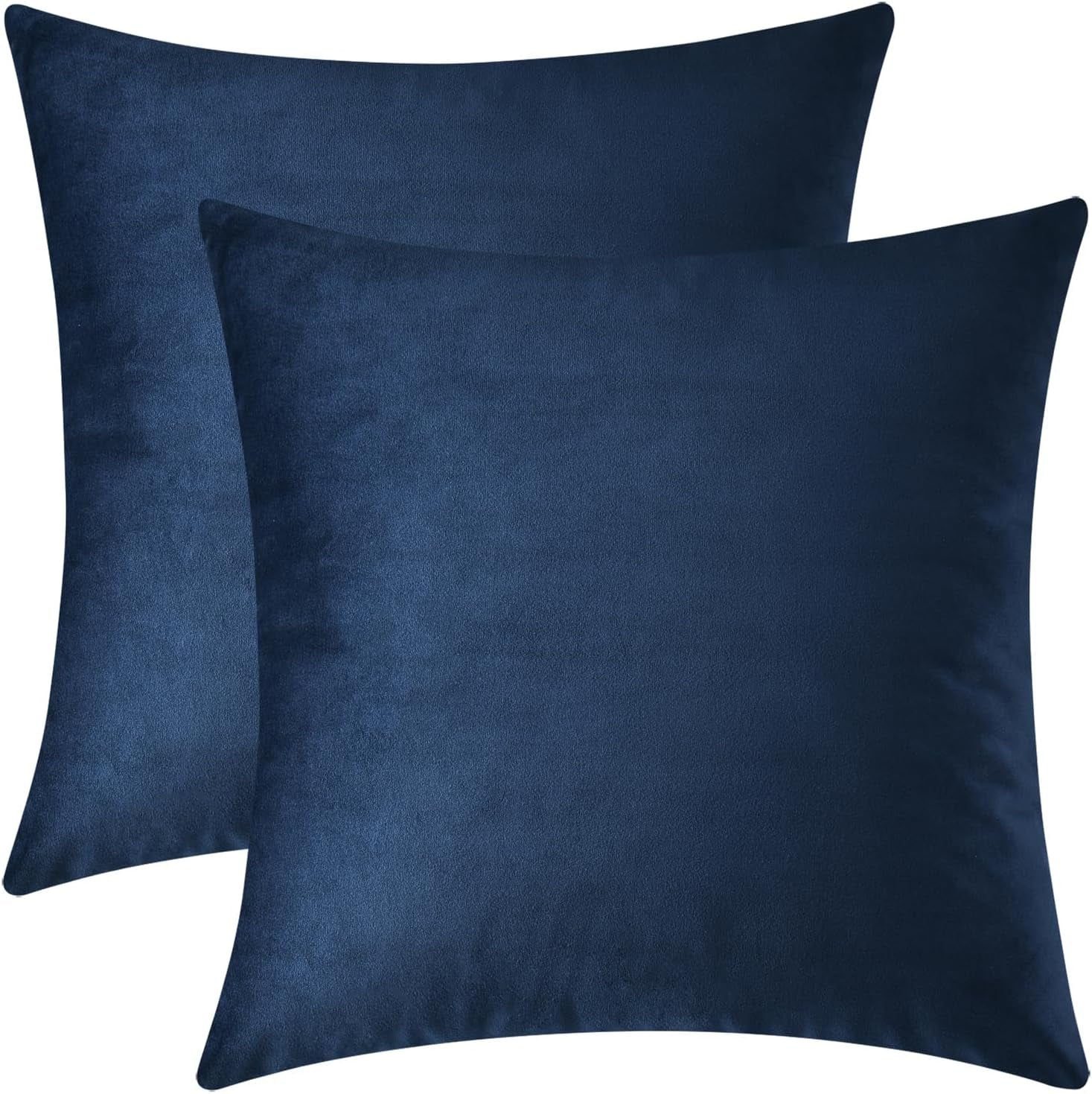 Set of 2 Cozy Velvet Square Decorative Throw Pillow Covers for Couch and Bed, Navy Blue, 18 X 18 Inches