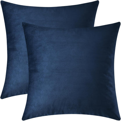 Set of 2 Cozy Velvet Square Decorative Throw Pillow Covers for Couch and Bed, Navy Blue, 18 X 18 Inches
