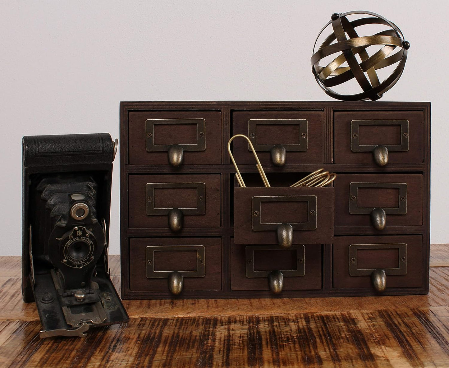 Apothecary Wood Desk Drawer Set, 9 Drawers, Rustic Brown