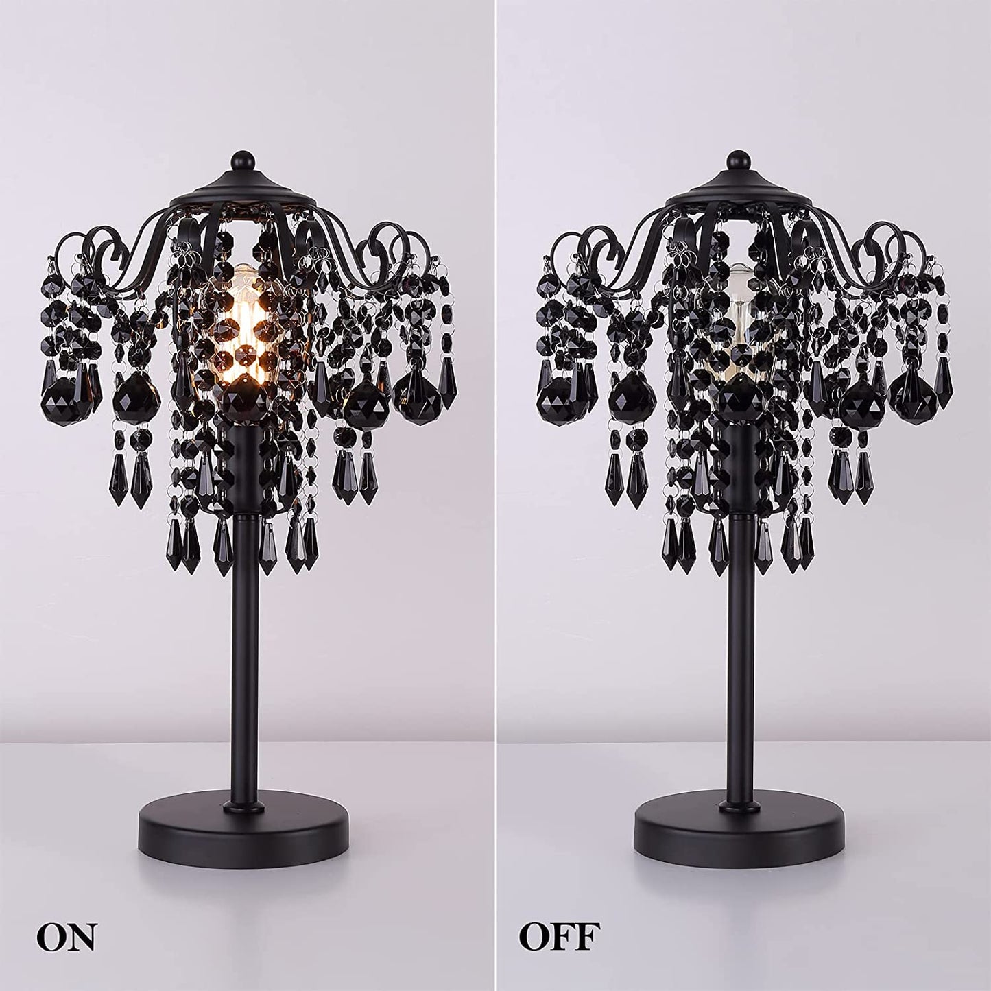 Small Black Crystal Bedside Table Lamp End Table Lamp Nightstand Lamp Desk Lamps for Bedroom Living Room H20.4'' W12 1-Light E26
