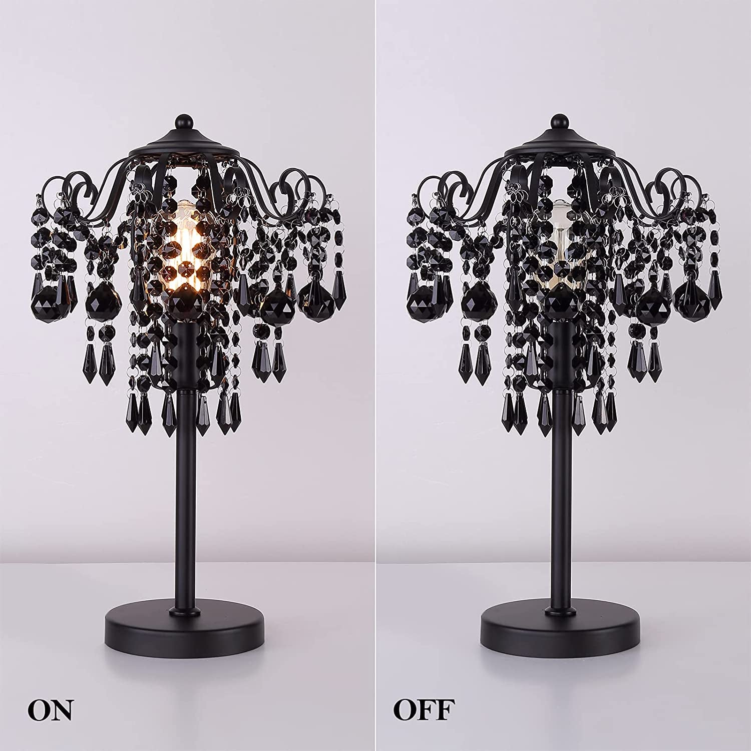 Small Black Crystal Bedside Table Lamp End Table Lamp Nightstand Lamp Desk Lamps for Bedroom Living Room H20.4'' W12 1-Light E26