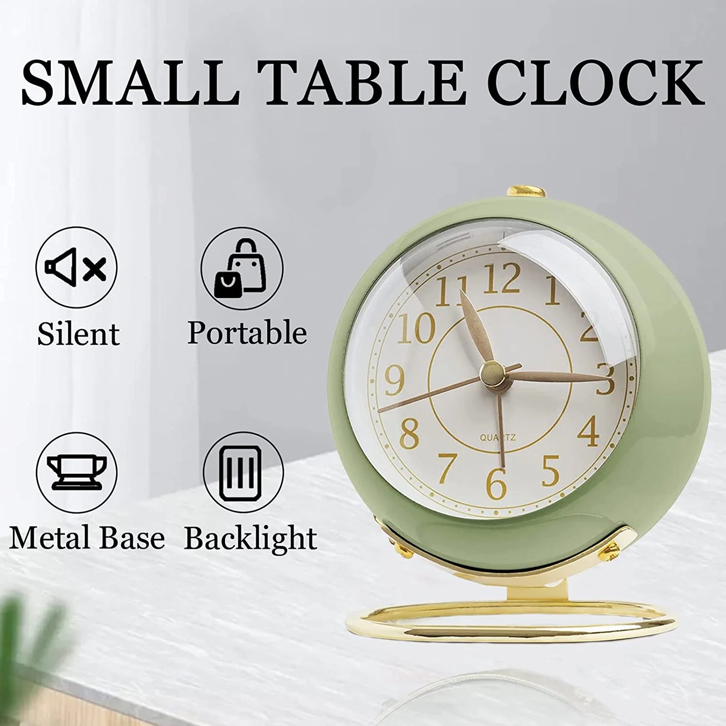 Analog Alarm Clocks,Retro Backlight Cute Simple Design Small Desk Clock with Night Light,Silent Non-Ticking,Battery Powered,For Kids,Bedroom ,Travel,Kitchen,Bedside Desktop
