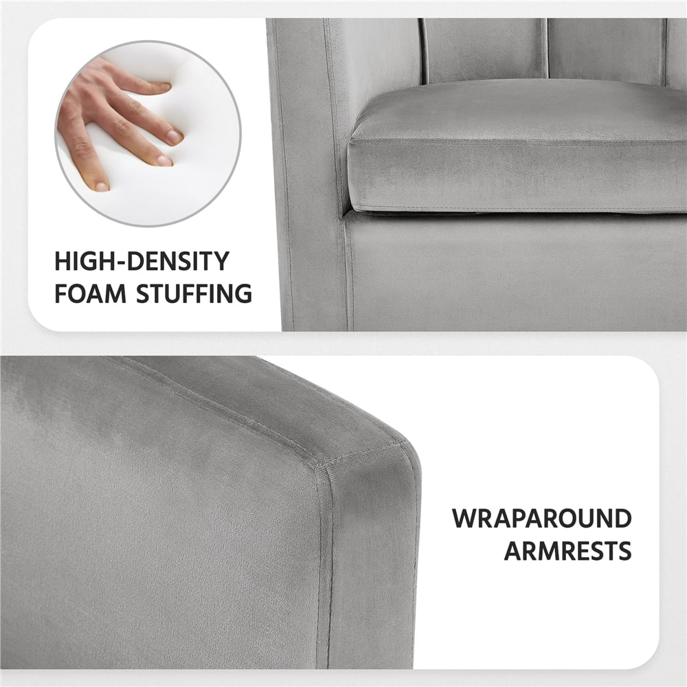 Contemporary Barrel Accent Chair for Livingroom, Gray Velvet