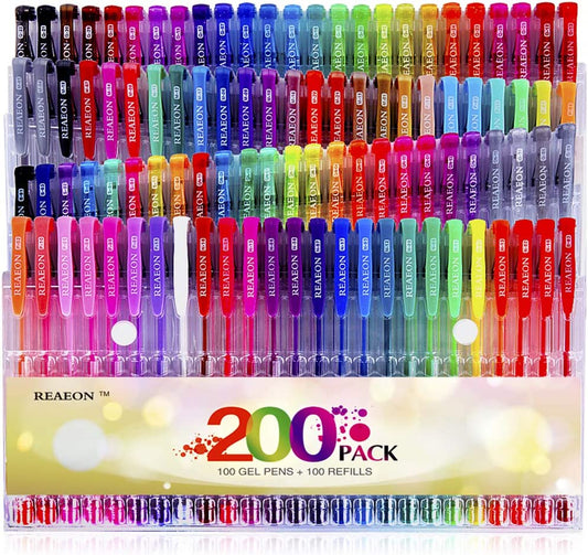 Gel Pens, Reaeon 200 Pack Pen with Case for Adult Coloring Books