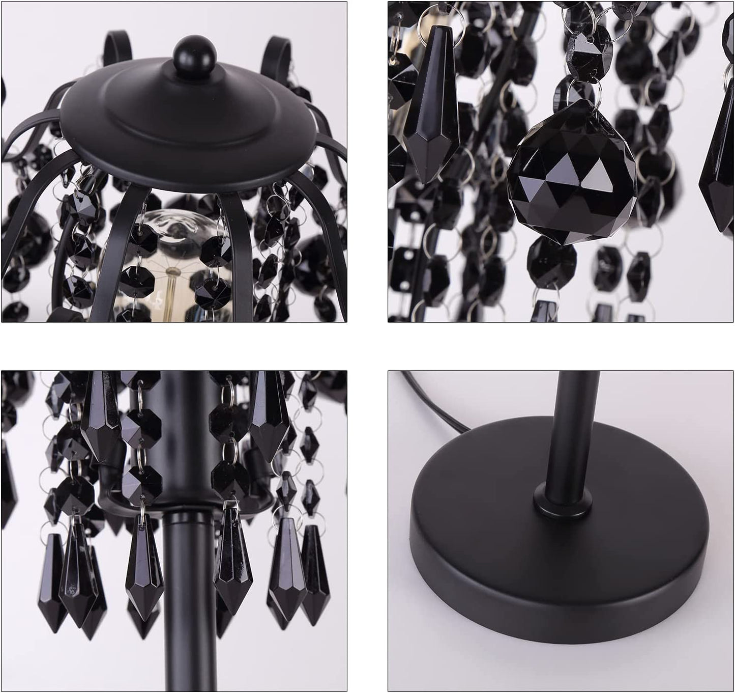 Small Black Crystal Bedside Table Lamp End Table Lamp Nightstand Lamp Desk Lamps for Bedroom Living Room H20.4'' W12 1-Light E26