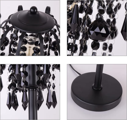 Small Black Crystal Bedside Table Lamp End Table Lamp Nightstand Lamp Desk Lamps for Bedroom Living Room H20.4'' W12 1-Light E26