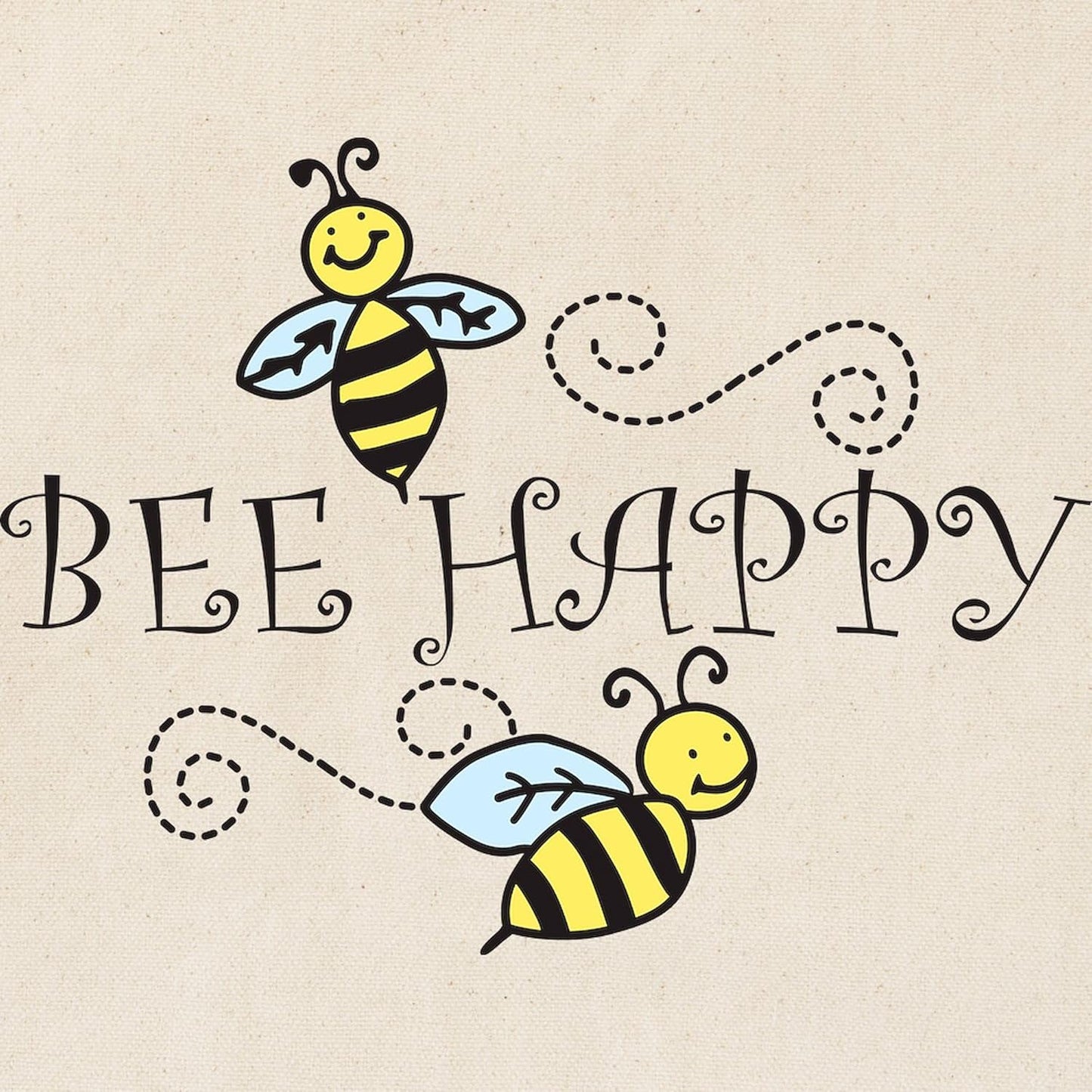 Bee Happy Tote Bag Natural Canvas Tote Bag, Reusable Shopping Bag