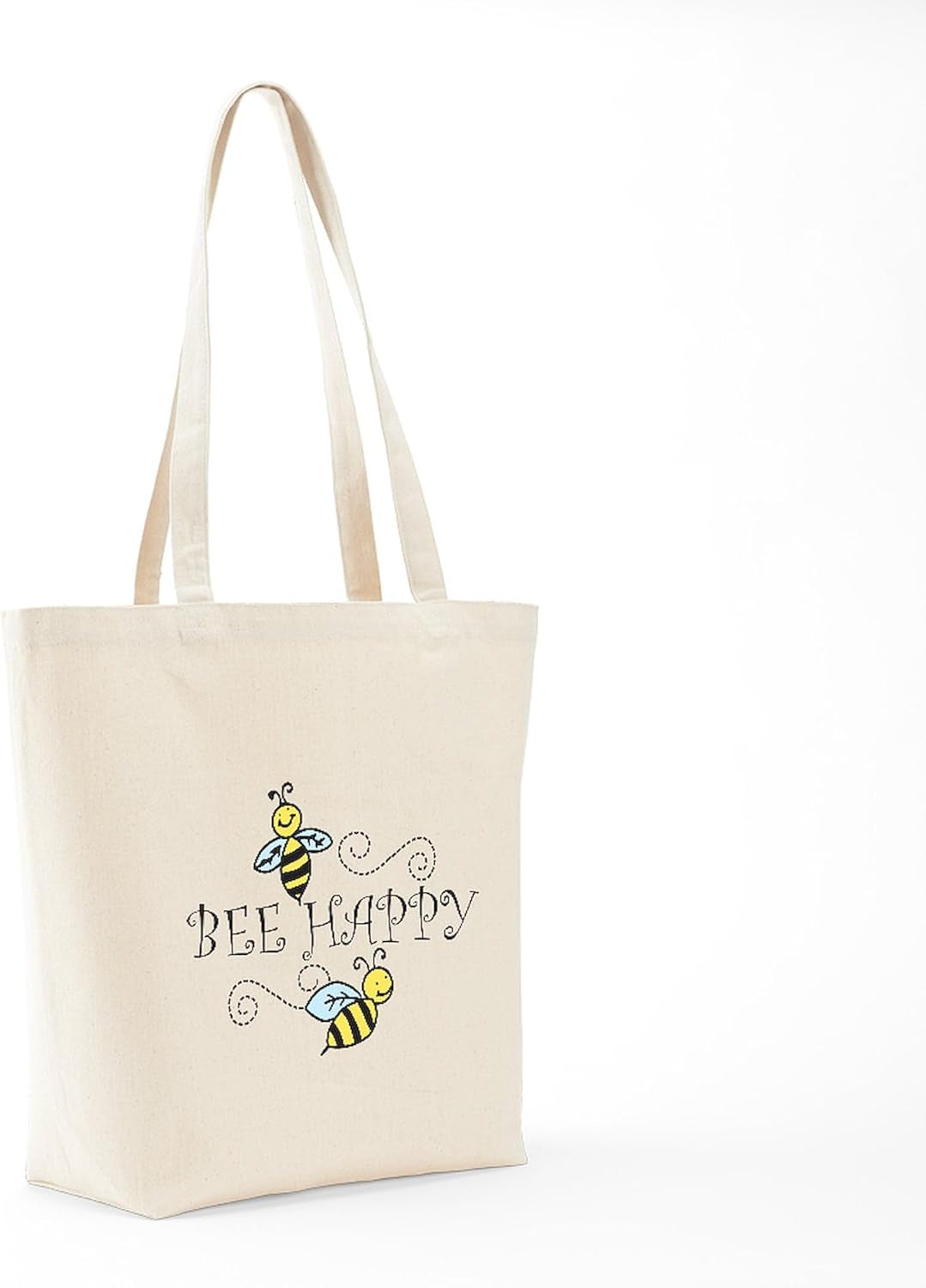 Bee Happy Tote Bag Natural Canvas Tote Bag, Reusable Shopping Bag