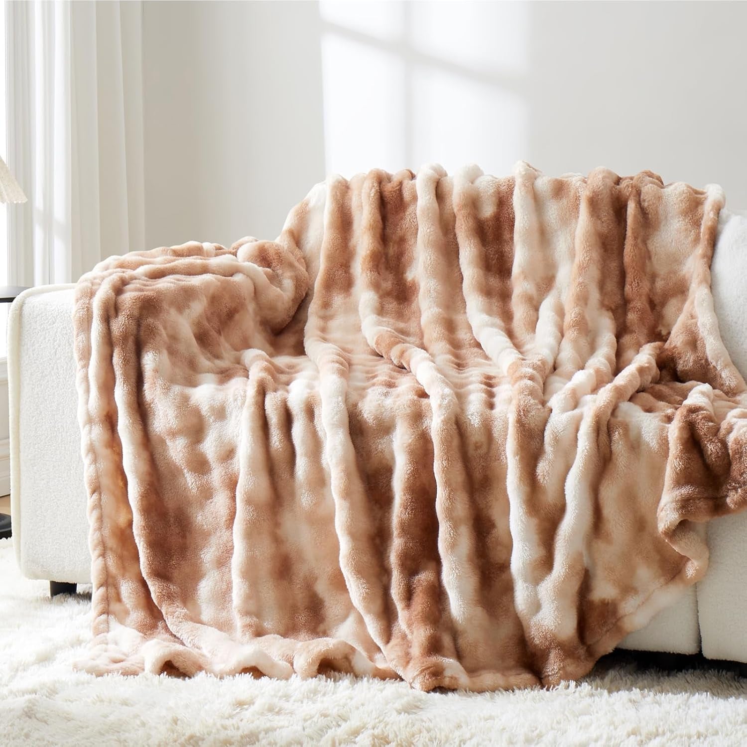 Fleece Blanket - Throw Blanket for Couch, Luxury Bubble Fluffy Plush Twin Cozy Soft Warm Fuzzy Extra Large Blanket for All Season Use-80"*90"-Brown1