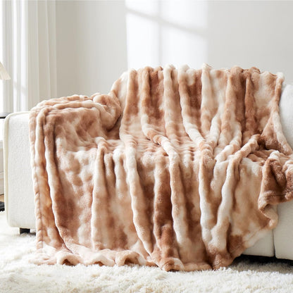 Fleece Blanket - Throw Blanket for Couch, Luxury Bubble Fluffy Plush Twin Cozy Soft Warm Fuzzy Extra Large Blanket for All Season Use-80"*90"-Brown1