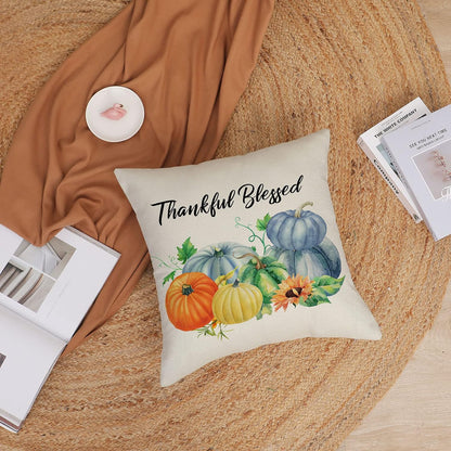 Fall Pillow Covers 20X20 Set of 4 Thanksgiving Autumn Decorative Pillow Covers Blue Fall Pumpkin Gnome Truck Cushion Covers Pillow Cases for Home Outdoor Couch Sofa Decorations (20 Inch)