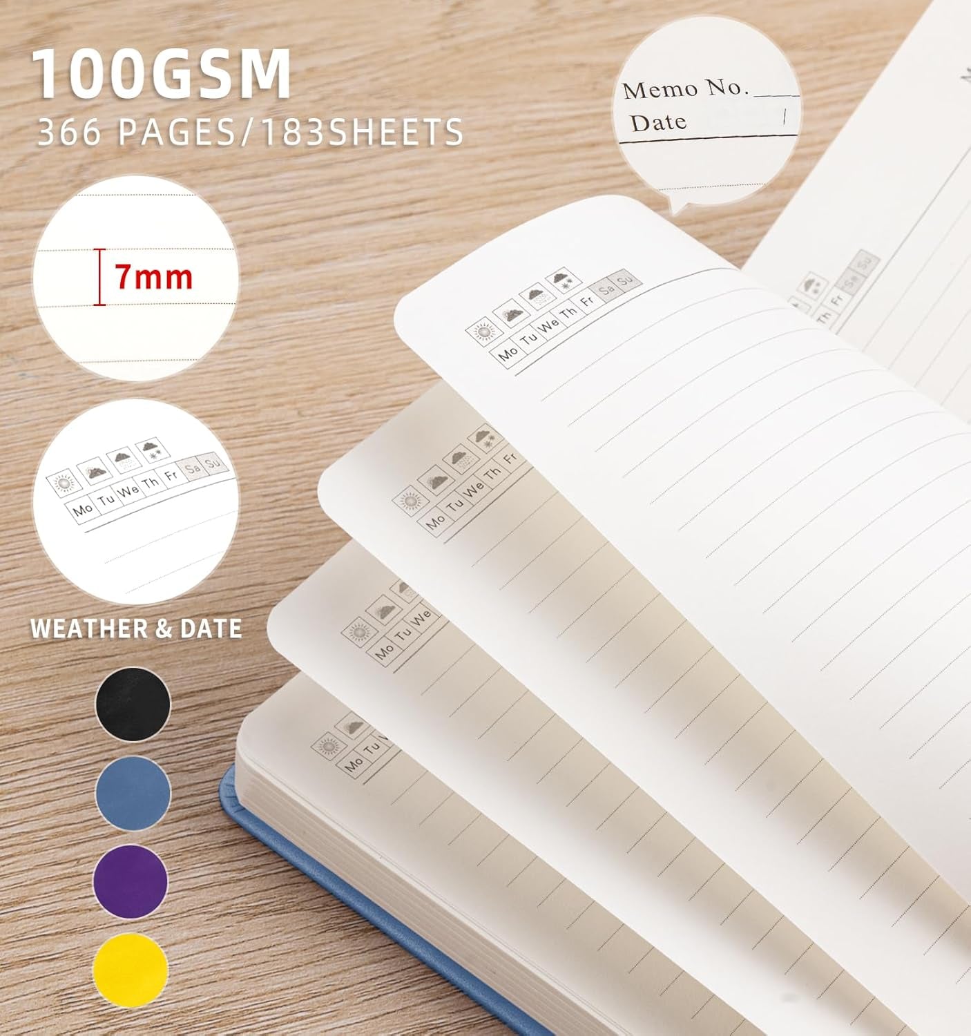 Lined Journal Notebook 365 Pages, A5 Leather Journals for Writing Women & Men, H