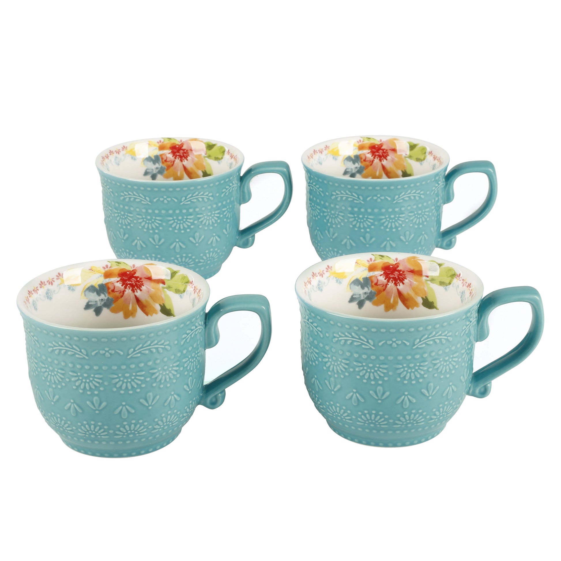 Wildflower Whimsy Blue Ceramic 18-Ounce Mugs, 4-Pack