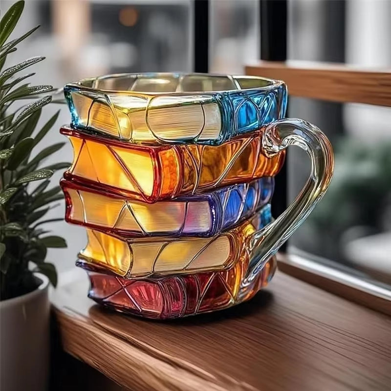 Painted Book Mug 11Oz Novelty 3D Painted Books Coffee Mug Unique Colorful Resin Books Stack Coffee Cup Collection Gifts