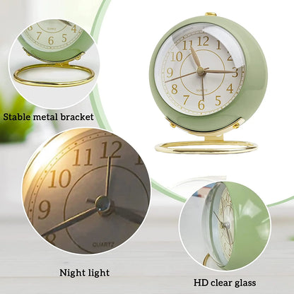Analog Alarm Clocks,Retro Backlight Cute Simple Design Small Desk Clock with Night Light,Silent Non-Ticking,Battery Powered,For Kids,Bedroom ,Travel,Kitchen,Bedside Desktop