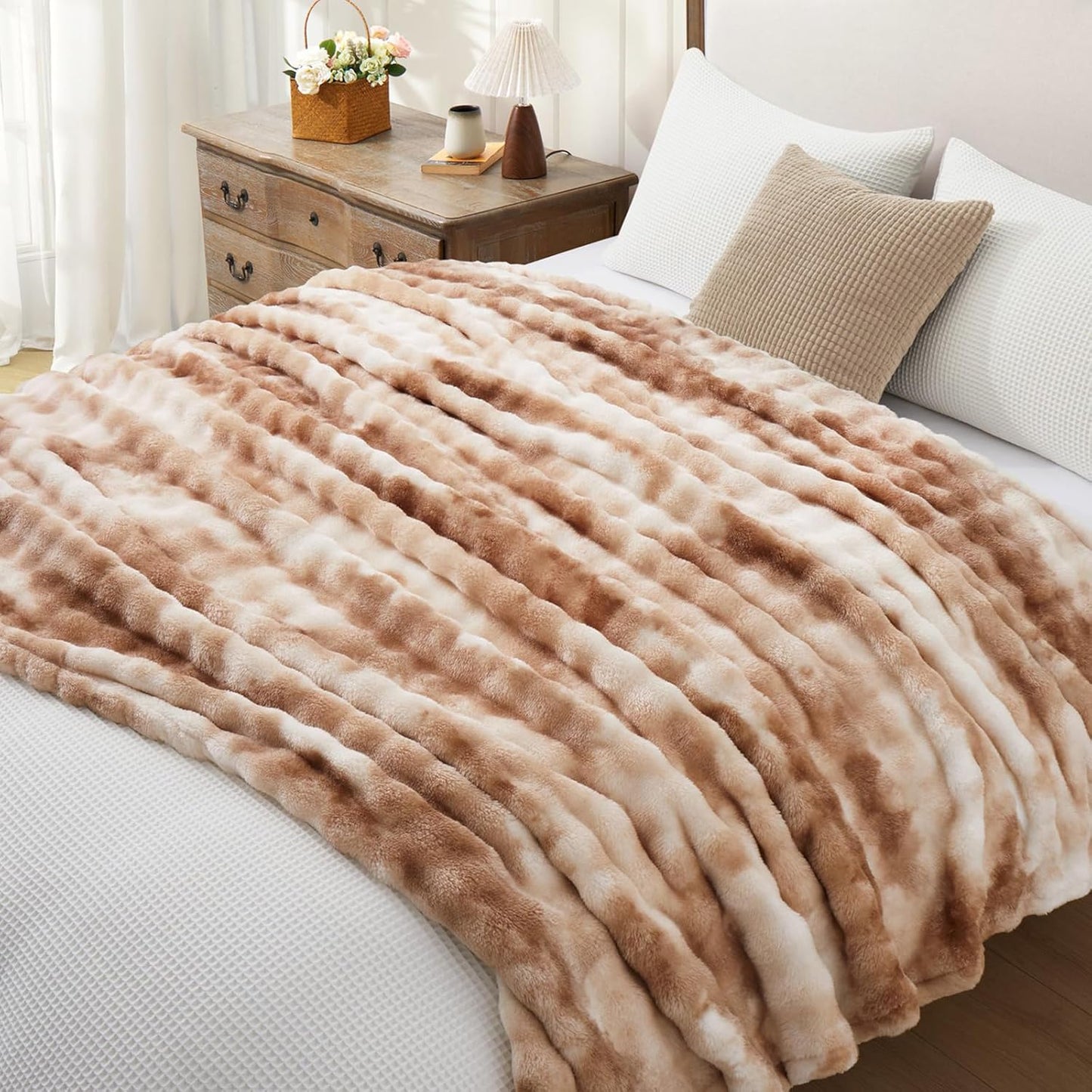 Fleece Blanket - Throw Blanket for Couch, Luxury Bubble Fluffy Plush Twin Cozy Soft Warm Fuzzy Extra Large Blanket for All Season Use-80"*90"-Brown1