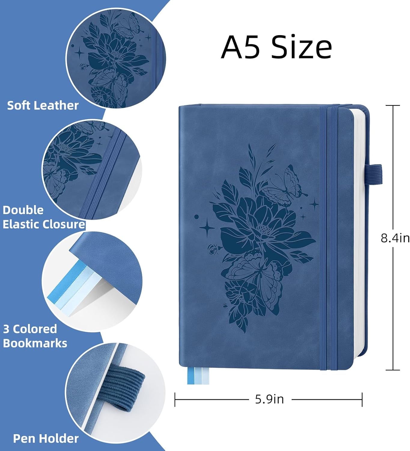 Lined Journal Notebook 365 Pages, A5 Leather Journals for Writing Women & Men, H