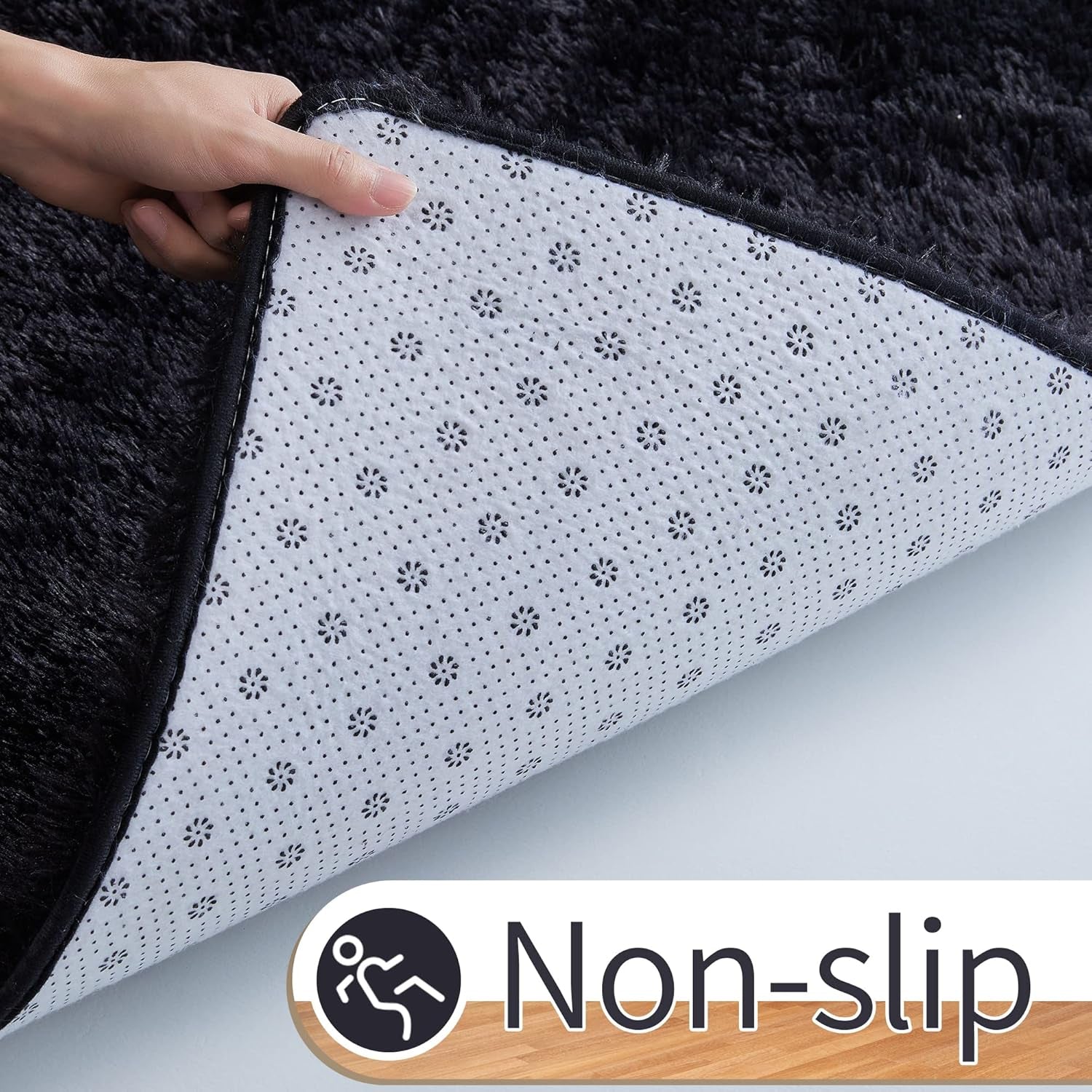Shag Ultra Soft Area Rug, Fluffy 4'X6' Solid Black Rugs Plush Non-Skid Indoor Fuzzy Faux Fur Rugs Furry Accent Carpets for Living Room Bedroom Nursery Kids Playroom Decor
