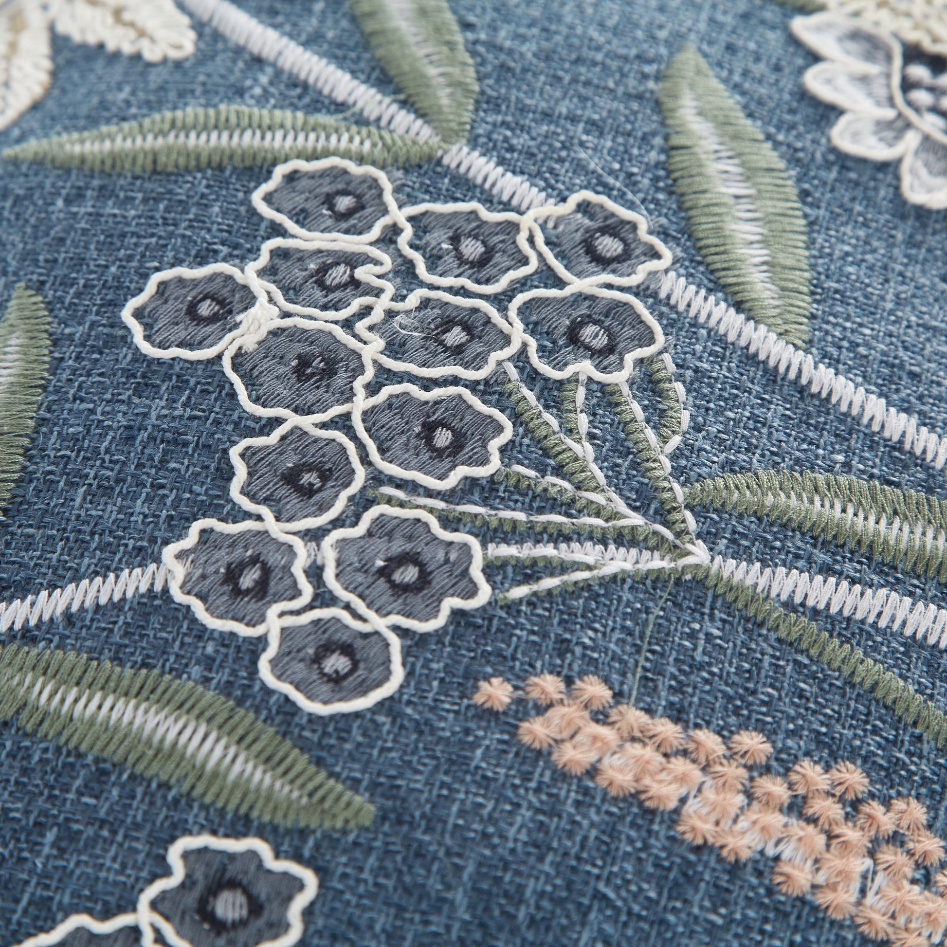 Chambray Embroidered Botanical Decorative Throw Pillow for Adults, 14 X 20