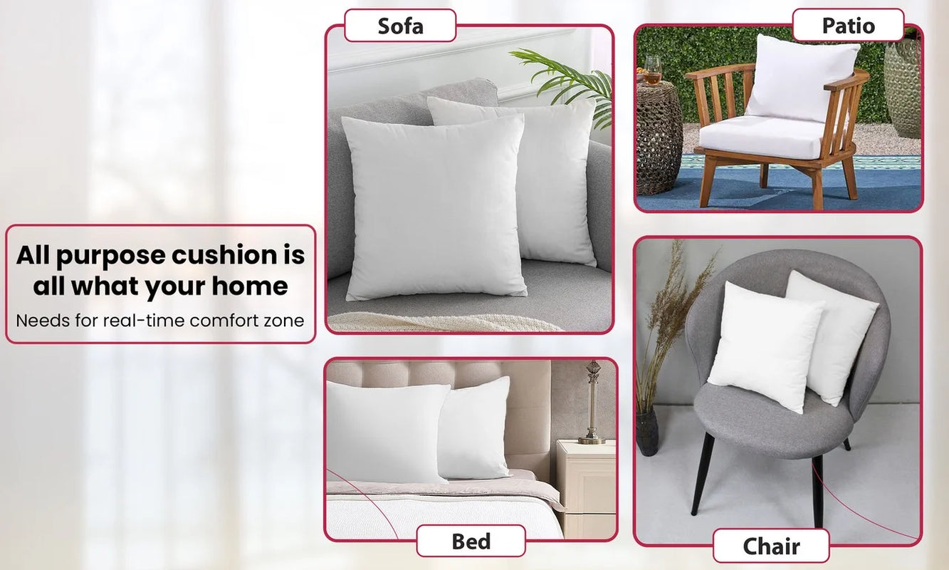 Lux Decor Throw Pillow Inserts Set of 4 - Decorative Cushion for Couch, Sofa, Bed, Bench & Car Seats – Indoor/Outdoor Square Pillows 16X16