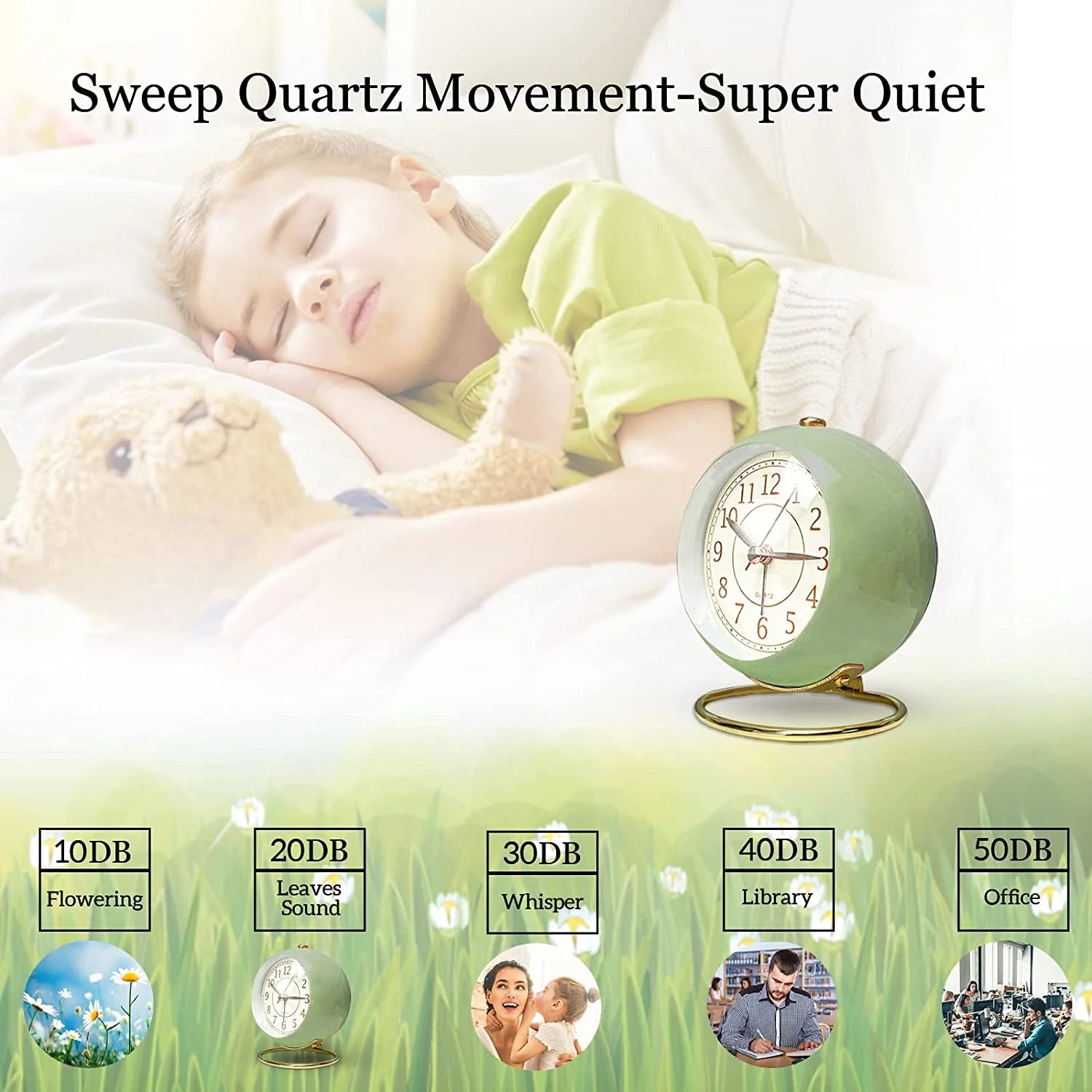 Analog Alarm Clocks,Retro Backlight Cute Simple Design Small Desk Clock with Night Light,Silent Non-Ticking,Battery Powered,For Kids,Bedroom ,Travel,Kitchen,Bedside Desktop
