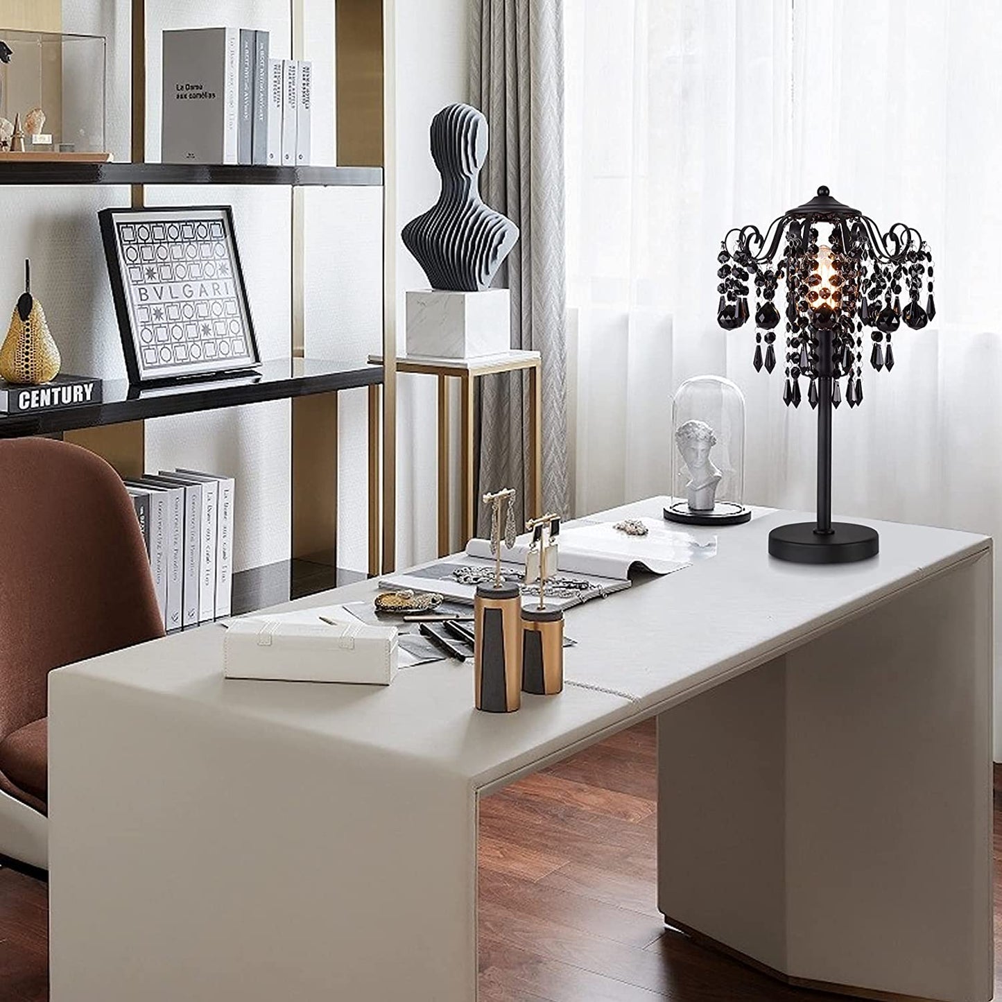 Small Black Crystal Bedside Table Lamp End Table Lamp Nightstand Lamp Desk Lamps for Bedroom Living Room H20.4'' W12 1-Light E26