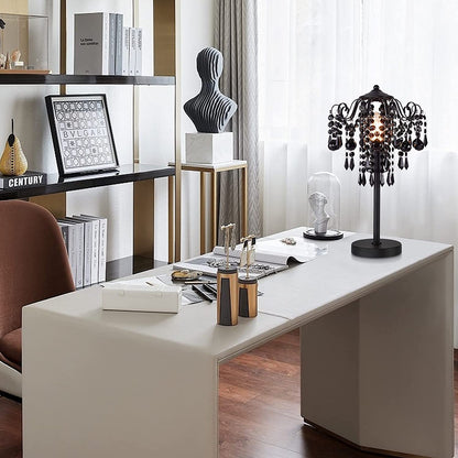 Small Black Crystal Bedside Table Lamp End Table Lamp Nightstand Lamp Desk Lamps for Bedroom Living Room H20.4'' W12 1-Light E26