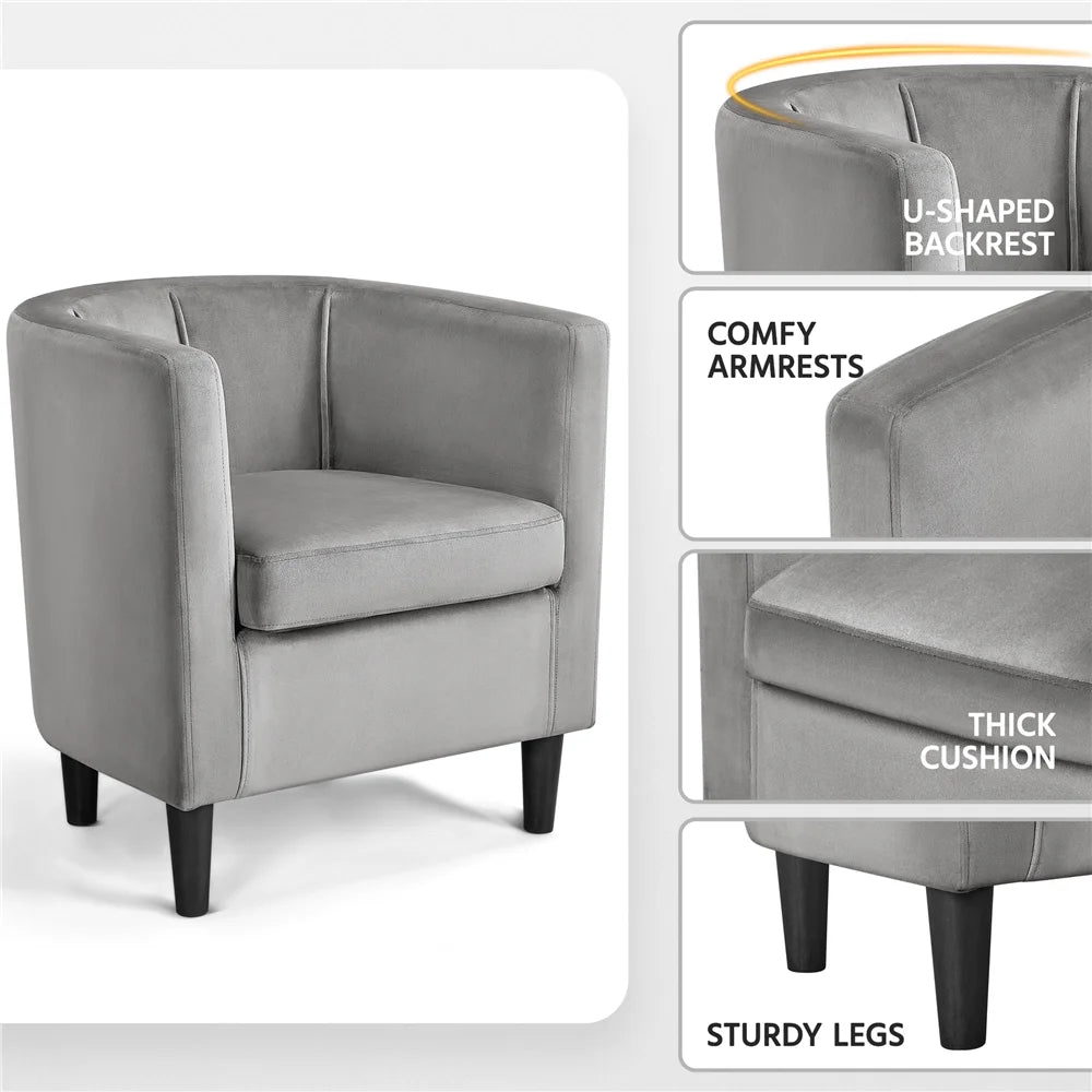 Contemporary Barrel Accent Chair for Livingroom, Gray Velvet