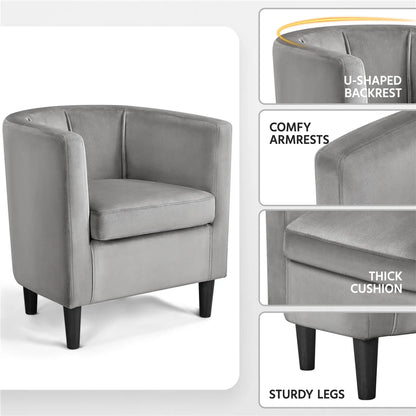 Contemporary Barrel Accent Chair for Livingroom, Gray Velvet