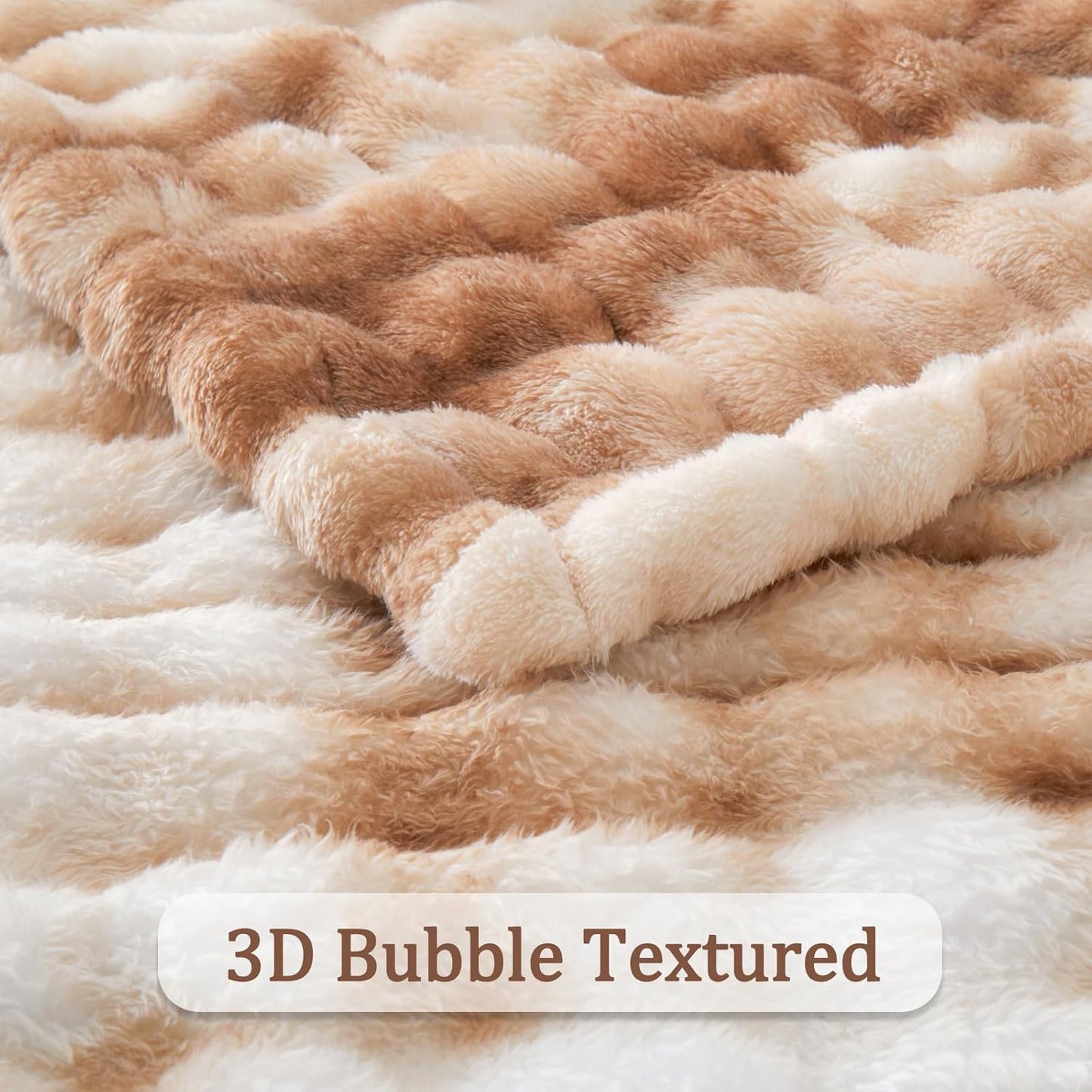 Fleece Blanket - Throw Blanket for Couch, Luxury Bubble Fluffy Plush Twin Cozy Soft Warm Fuzzy Extra Large Blanket for All Season Use-80"*90"-Brown1