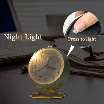 Analog Alarm Clocks,Retro Backlight Cute Simple Design Small Desk Clock with Night Light,Silent Non-Ticking,Battery Powered,For Kids,Bedroom ,Travel,Kitchen,Bedside Desktop