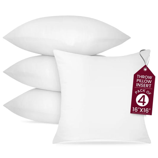 Lux Decor Throw Pillow Inserts Set of 4 - Decorative Cushion for Couch, Sofa, Bed, Bench & Car Seats – Indoor/Outdoor Square Pillows 16X16