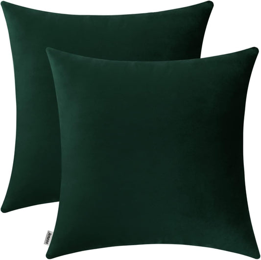 Set of 2 Comfy Accent Soft Velvet Throw Pillow Covers for Sofa Couch, Invisible Zipper Decorative Solid Square Cushion Cases for Livingroom Car (16 X 16 Inches, Army Green)