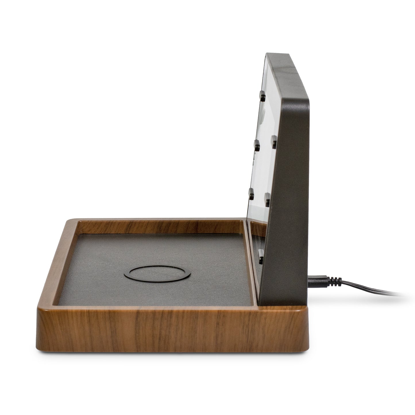 Weather Valet Charging Pad Alarm Clock, Black with Walnut Finish