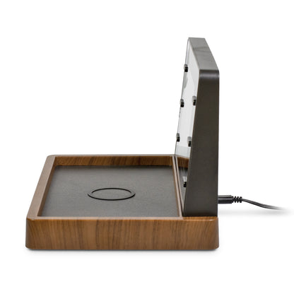 Weather Valet Charging Pad Alarm Clock, Black with Walnut Finish